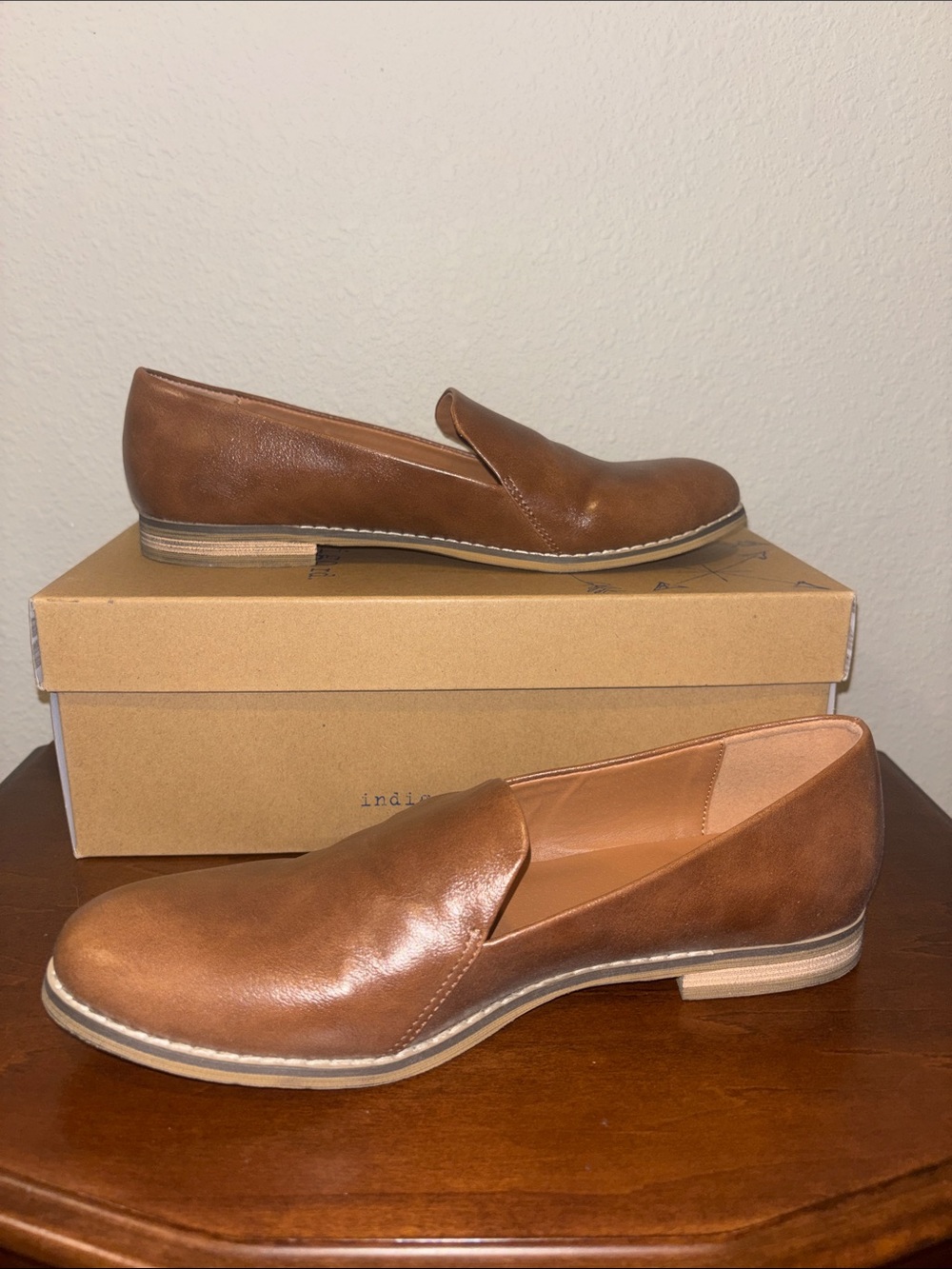 Indigo Women's Tan Slip-On Leather Loafers